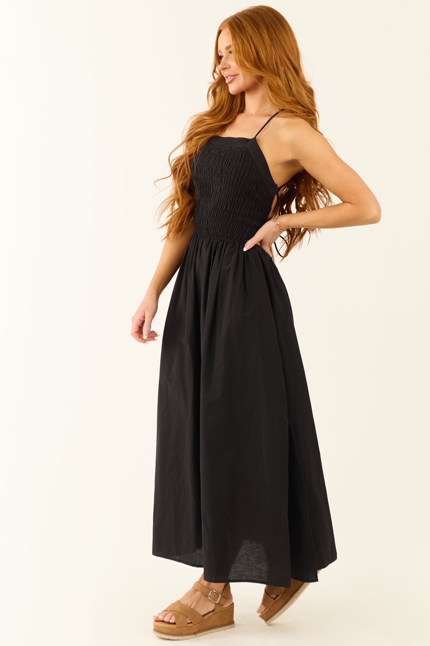 Black Open Tie Back Spaghetti Strap Maxi Dress Black Open Tie Back Spaghetti Strap Maxi Dress