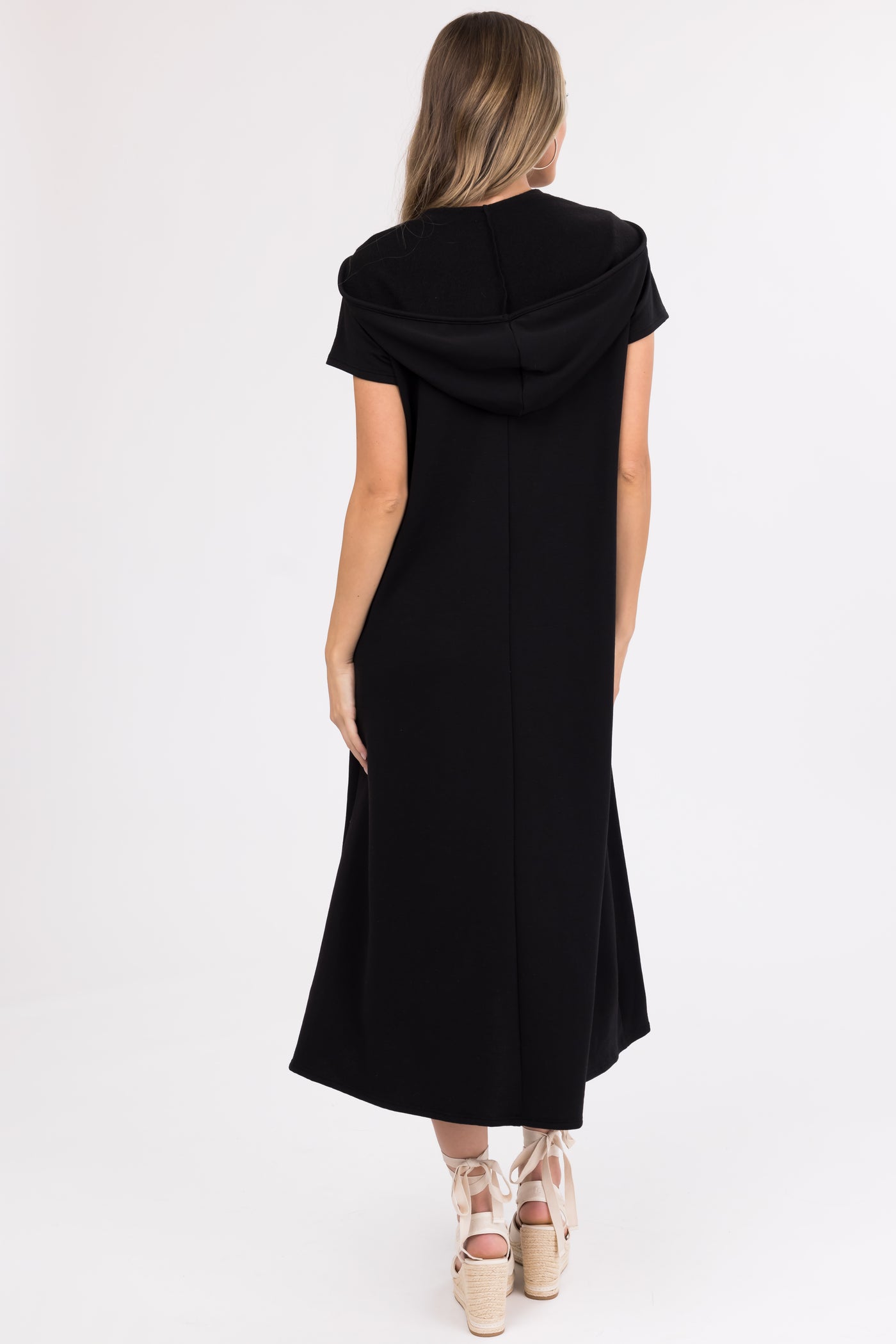 Black Oversized Casual Hooded Maxi Dress