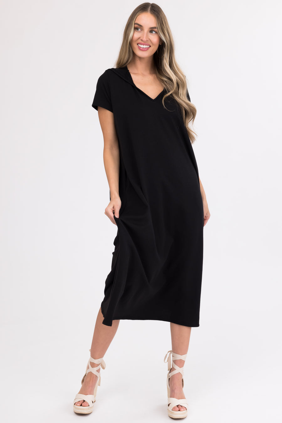 Black Oversized Casual Hooded Maxi Dress