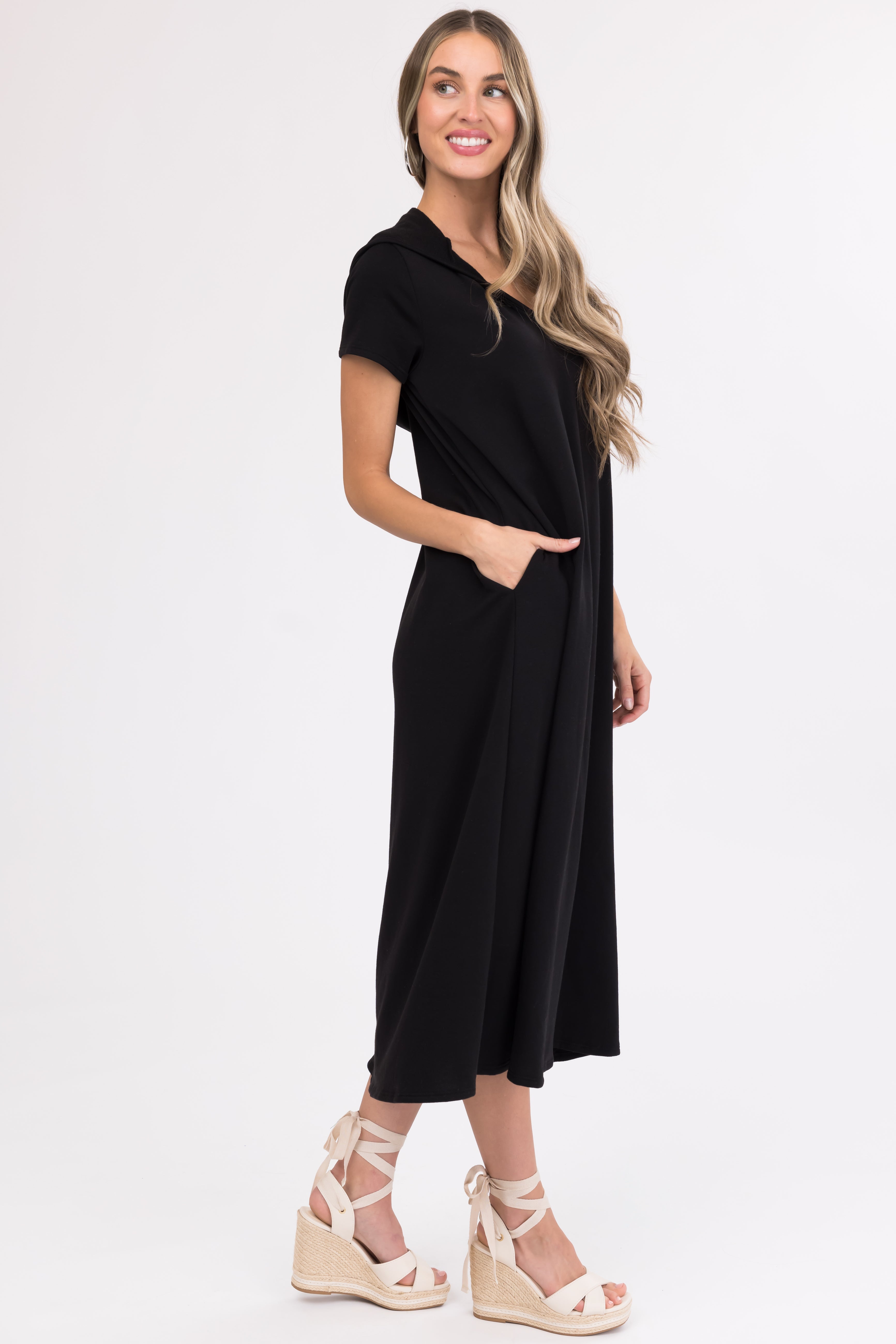 Black Oversized Casual Hooded Maxi Dress Black Oversized Casual Hooded Maxi Dress