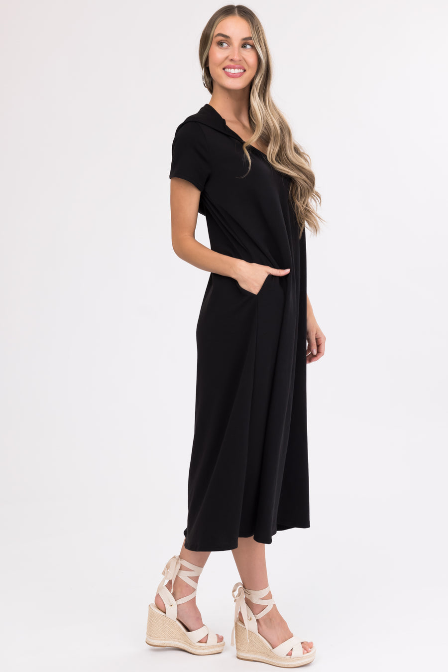 Black Oversized Casual Hooded Maxi Dress