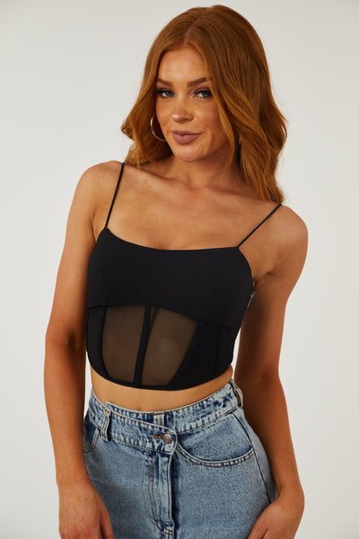 Black Padded Mesh Corset Tank Top
