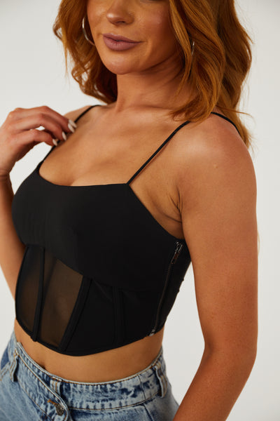 Black Padded Mesh Corset Tank Top