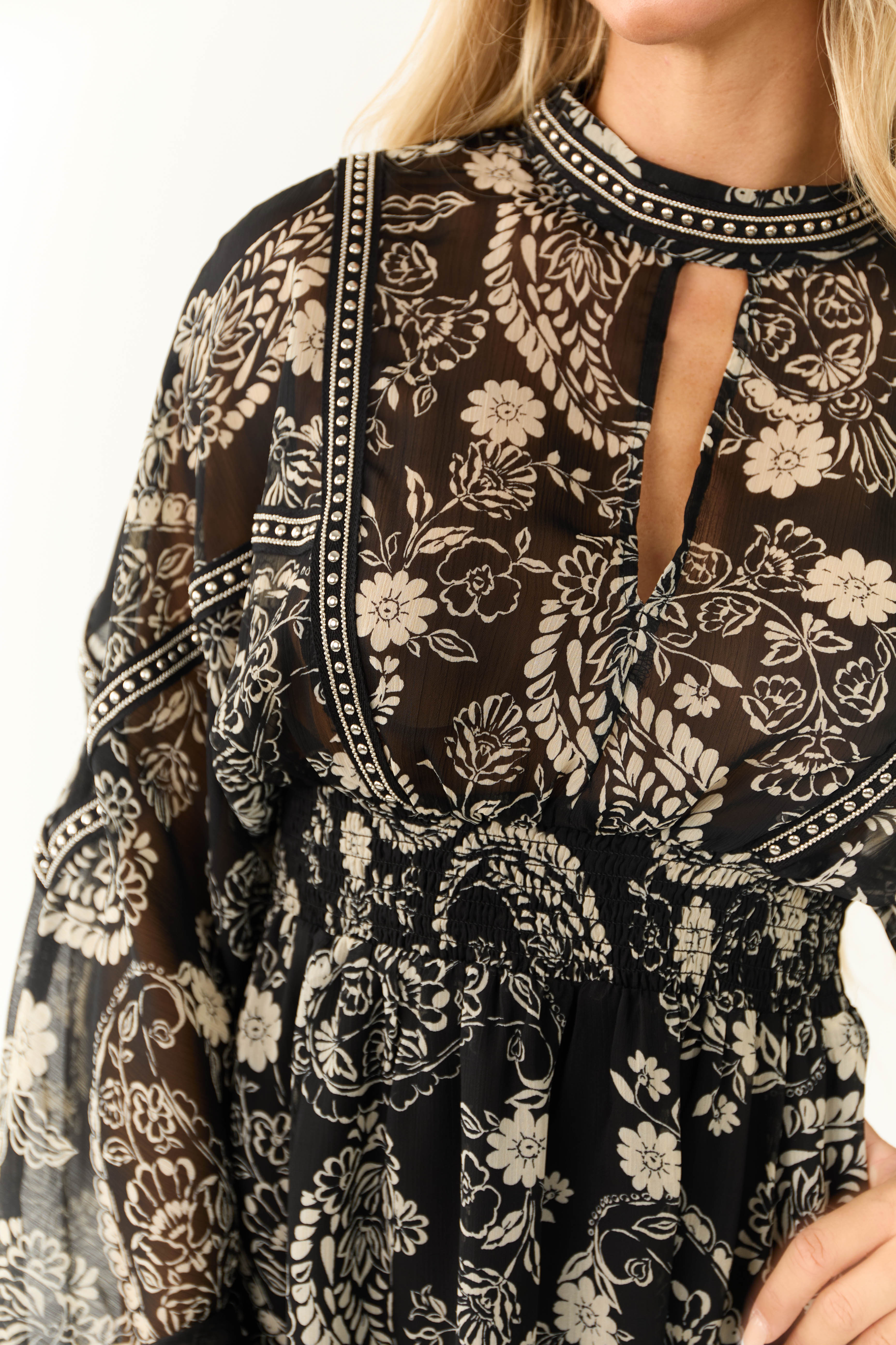 H*a様 PAISLEY EMBROIDERY DRESS BLACK Cinq A Sept Womens Rhinestone Paisley Long Sleeve, Black, 0