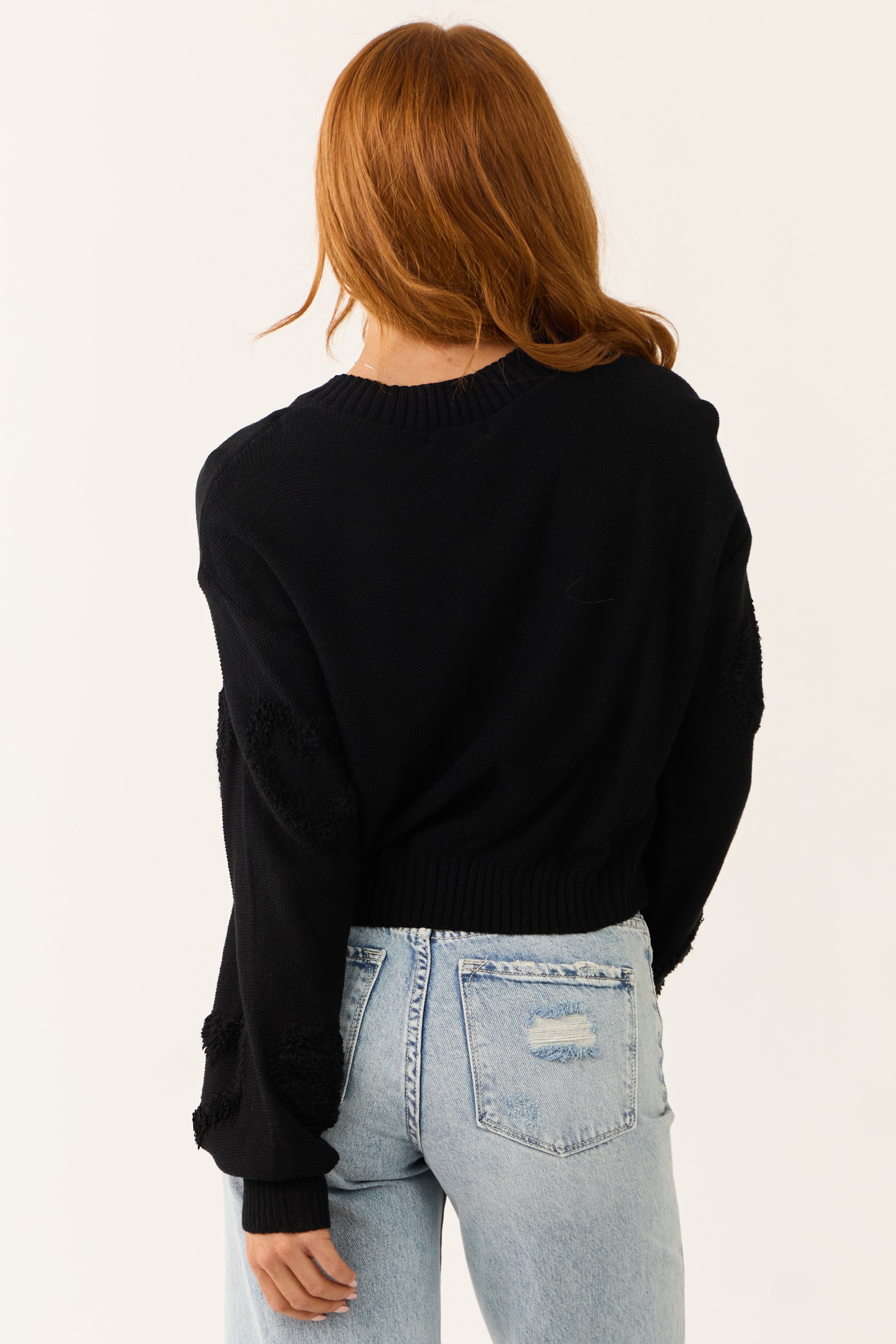 Black Pearl Detail Long Sleeve V Neck Sweater | Lime Lush Boutique