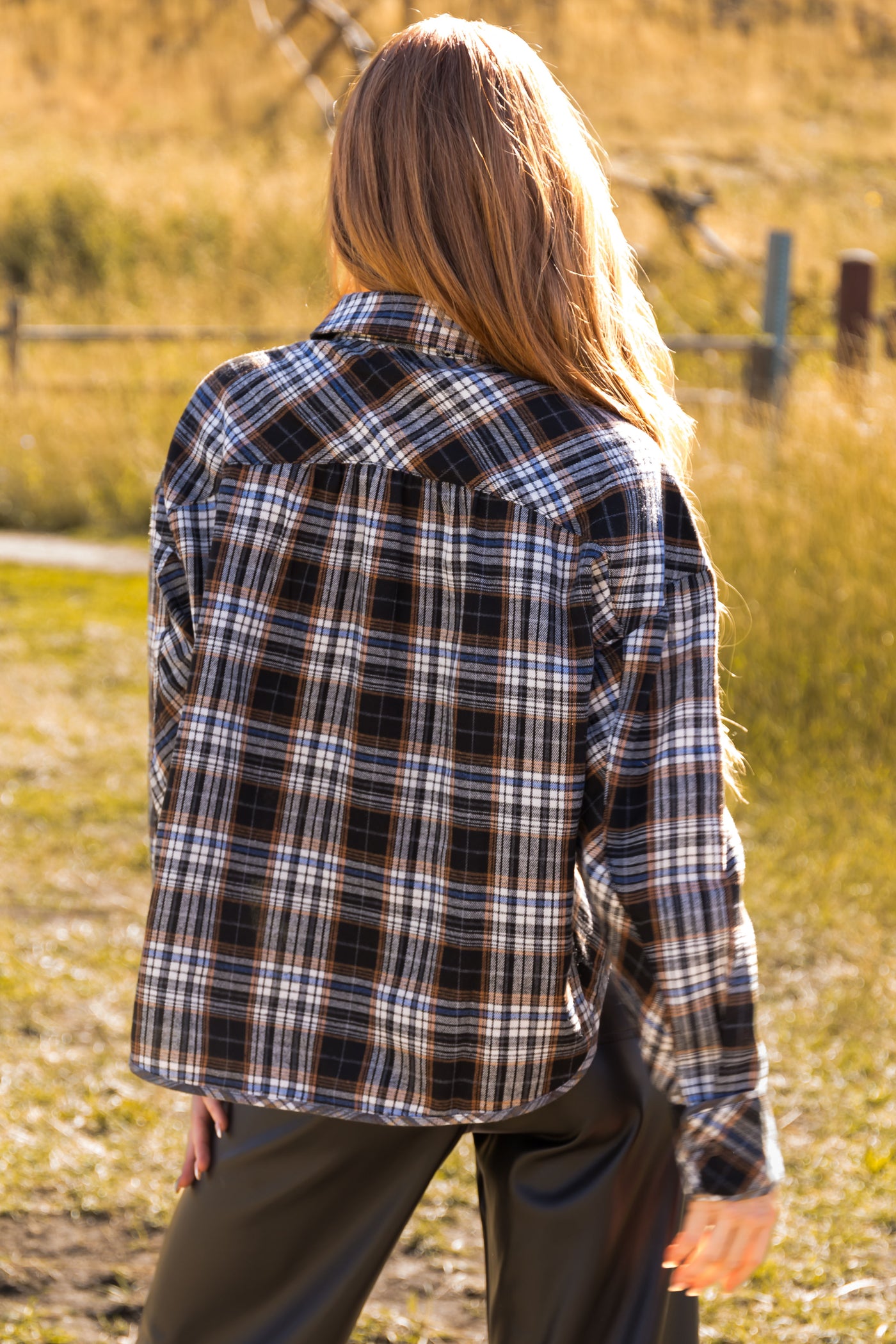 Black Plaid Double Chest Pocket Soft Flannel