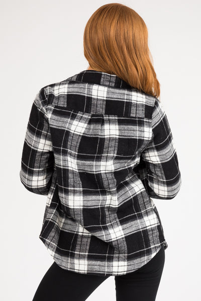 Black Plaid Faux Fur Lined Shirt Jacket