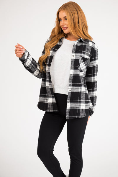 Black Plaid Faux Fur Lined Shirt Jacket