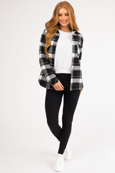 Black Plaid Faux Fur Lined Shirt Jacket