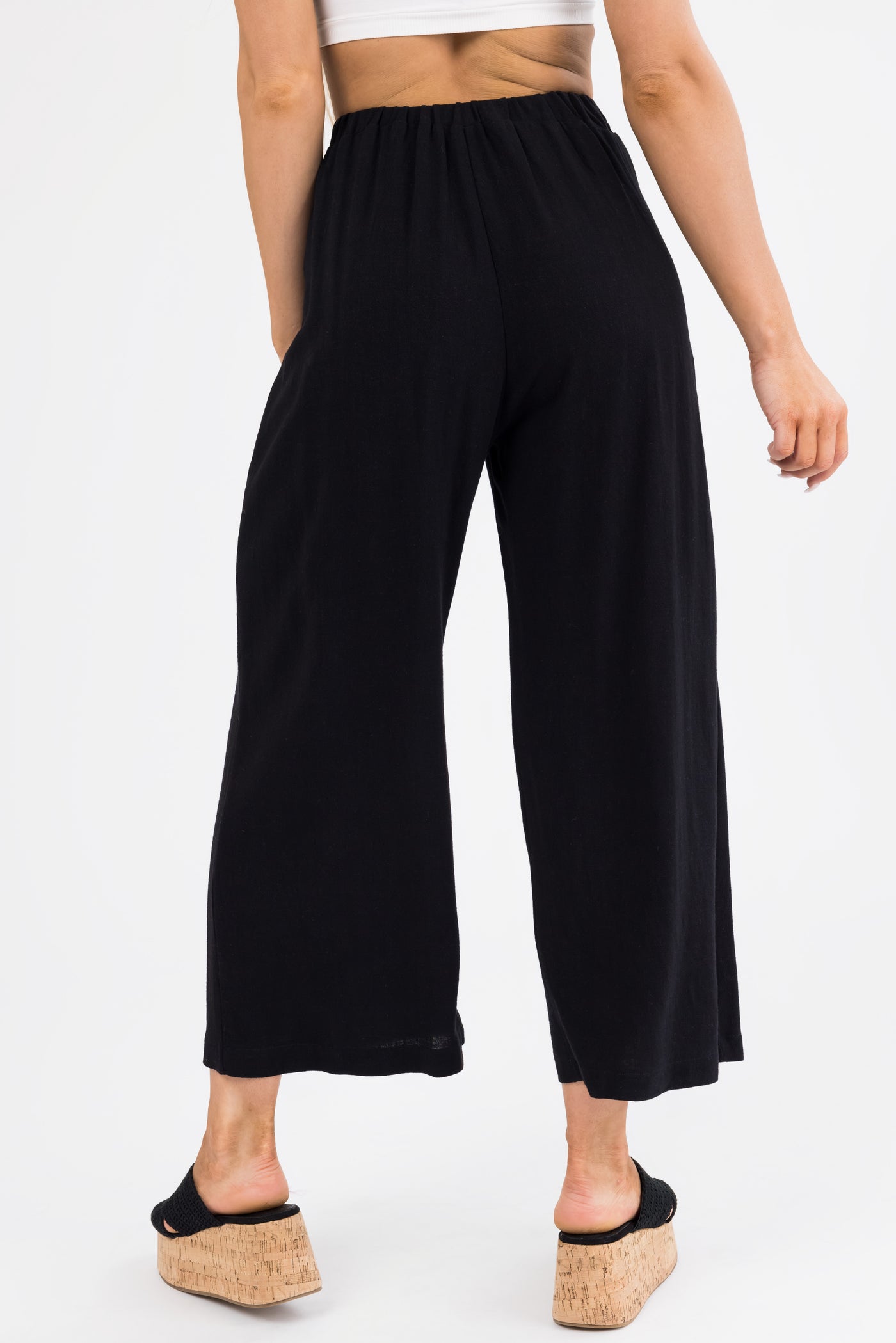 Black Pleated Cropped Palazzo Pants