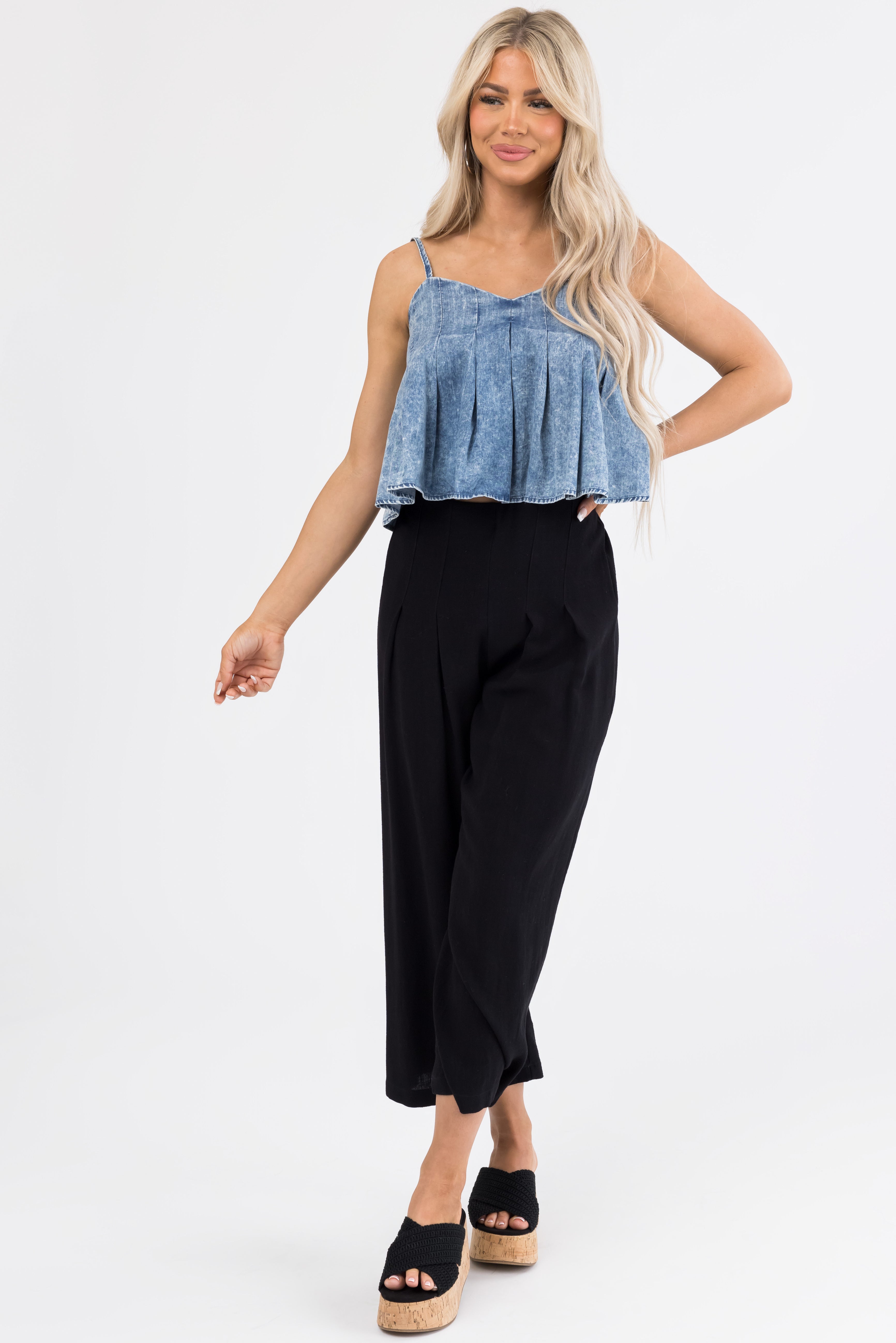 Black Pleated Cropped Palazzo Pants | Lime Lush Boutique