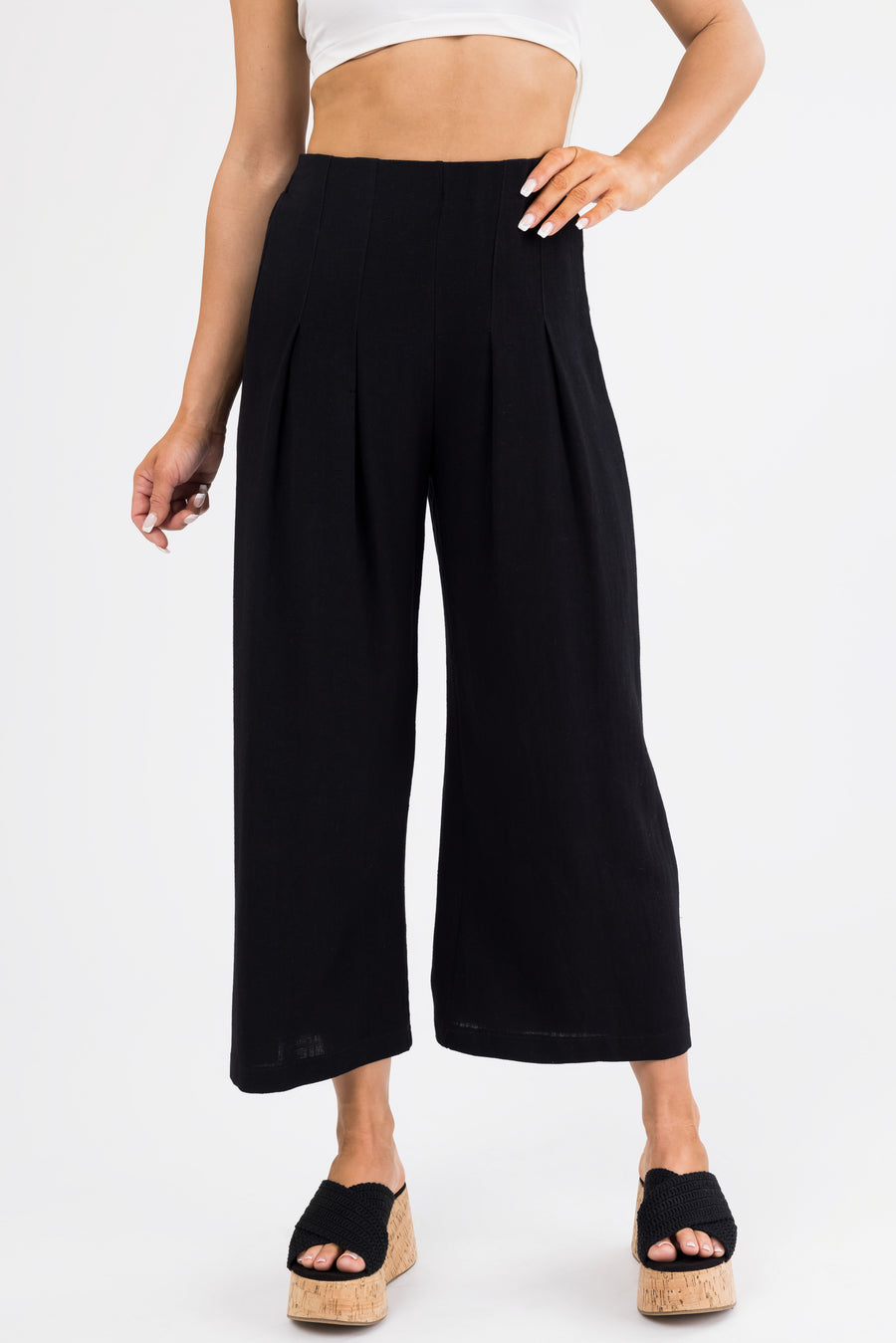 Black Pleated Cropped Palazzo Pants