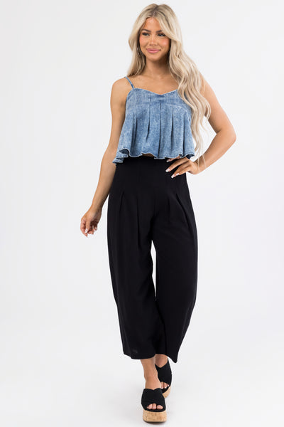Black Pleated Cropped Palazzo Pants | Lime Lush Boutique