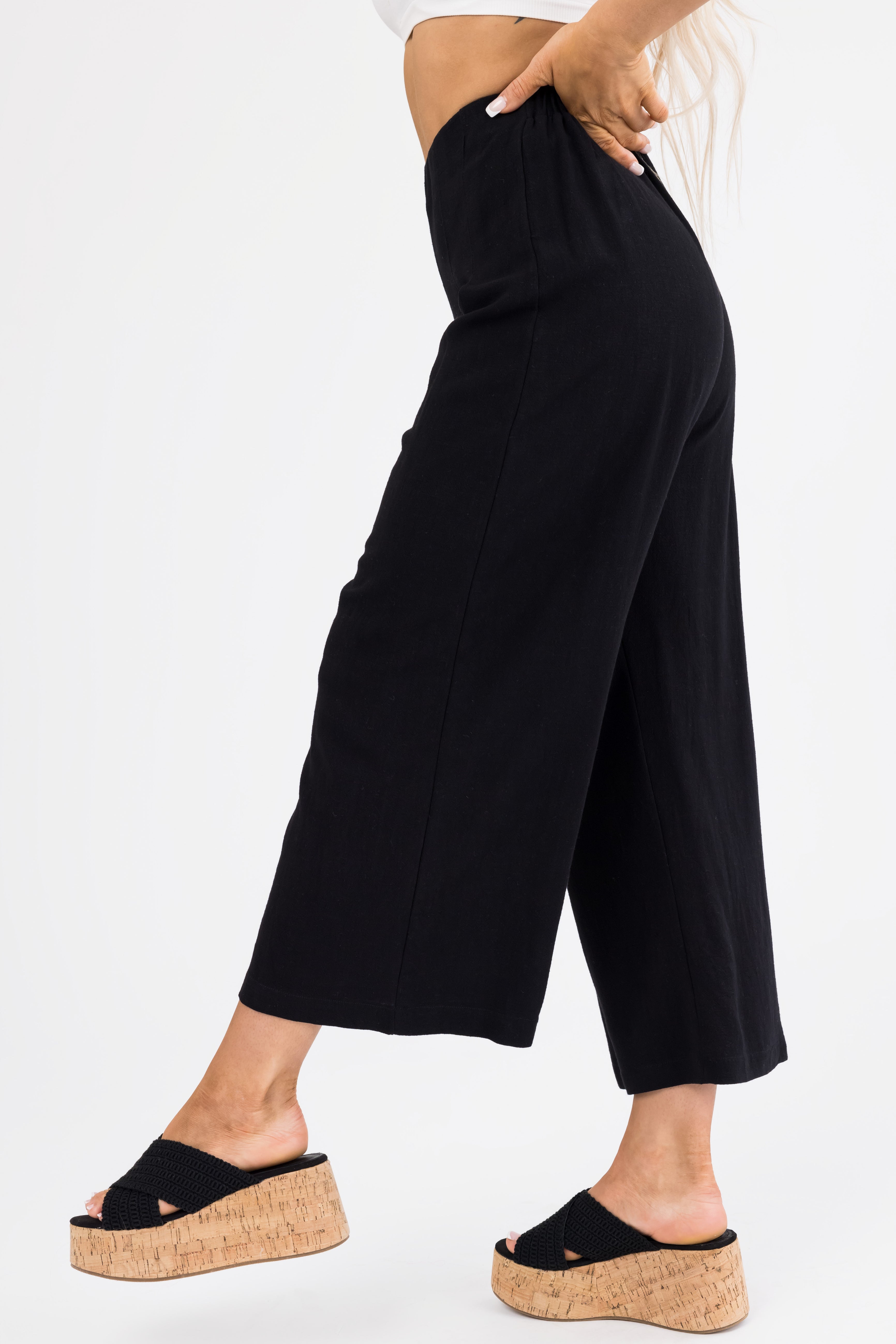 Black Pleated Cropped Palazzo Pants | Lime Lush Boutique