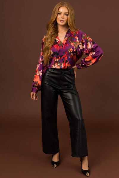 Black Pleather Wide Leg High Waisted Pants