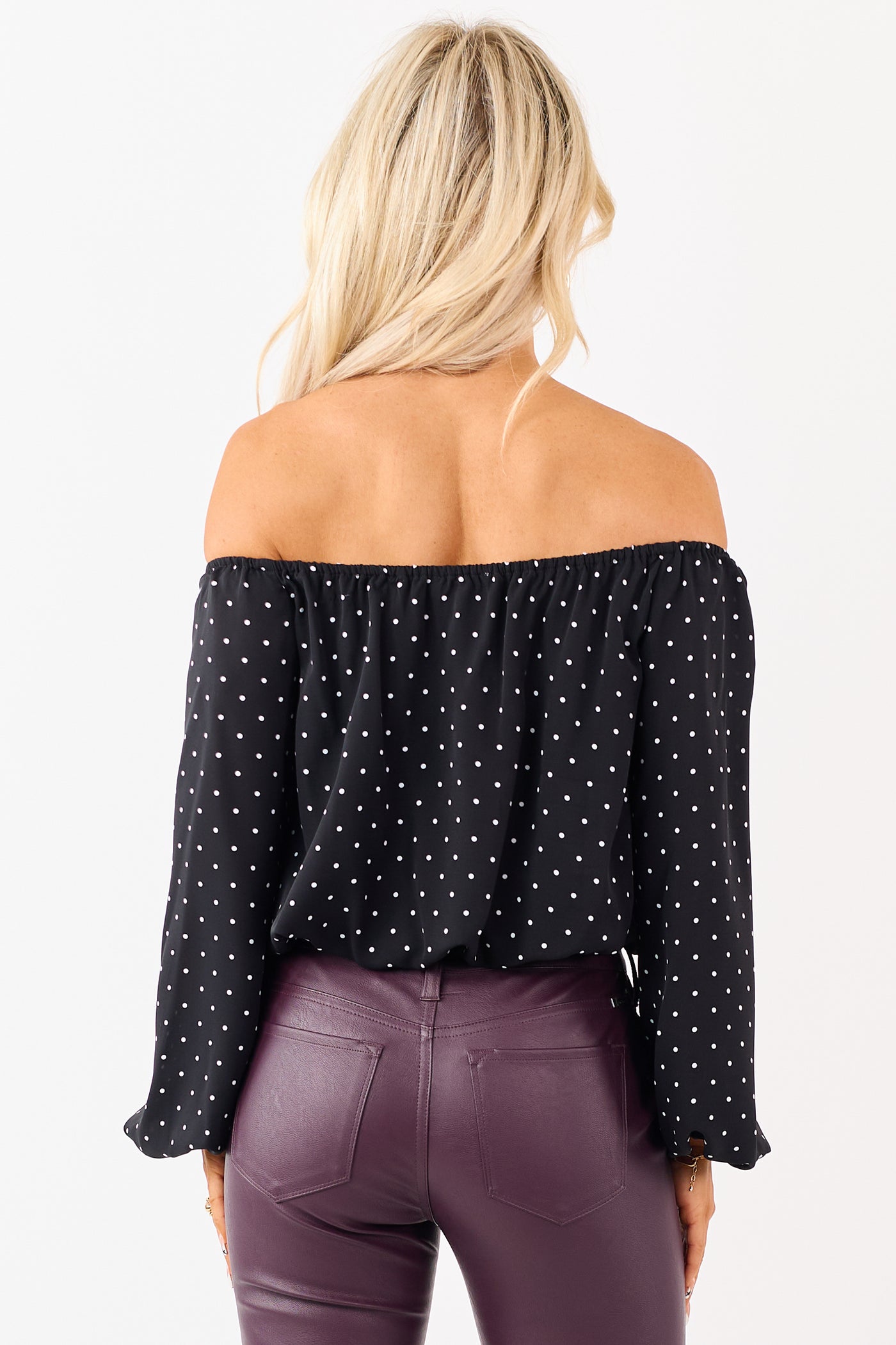 Black Polka Dot Off the Shoulder Bubble Hem Top