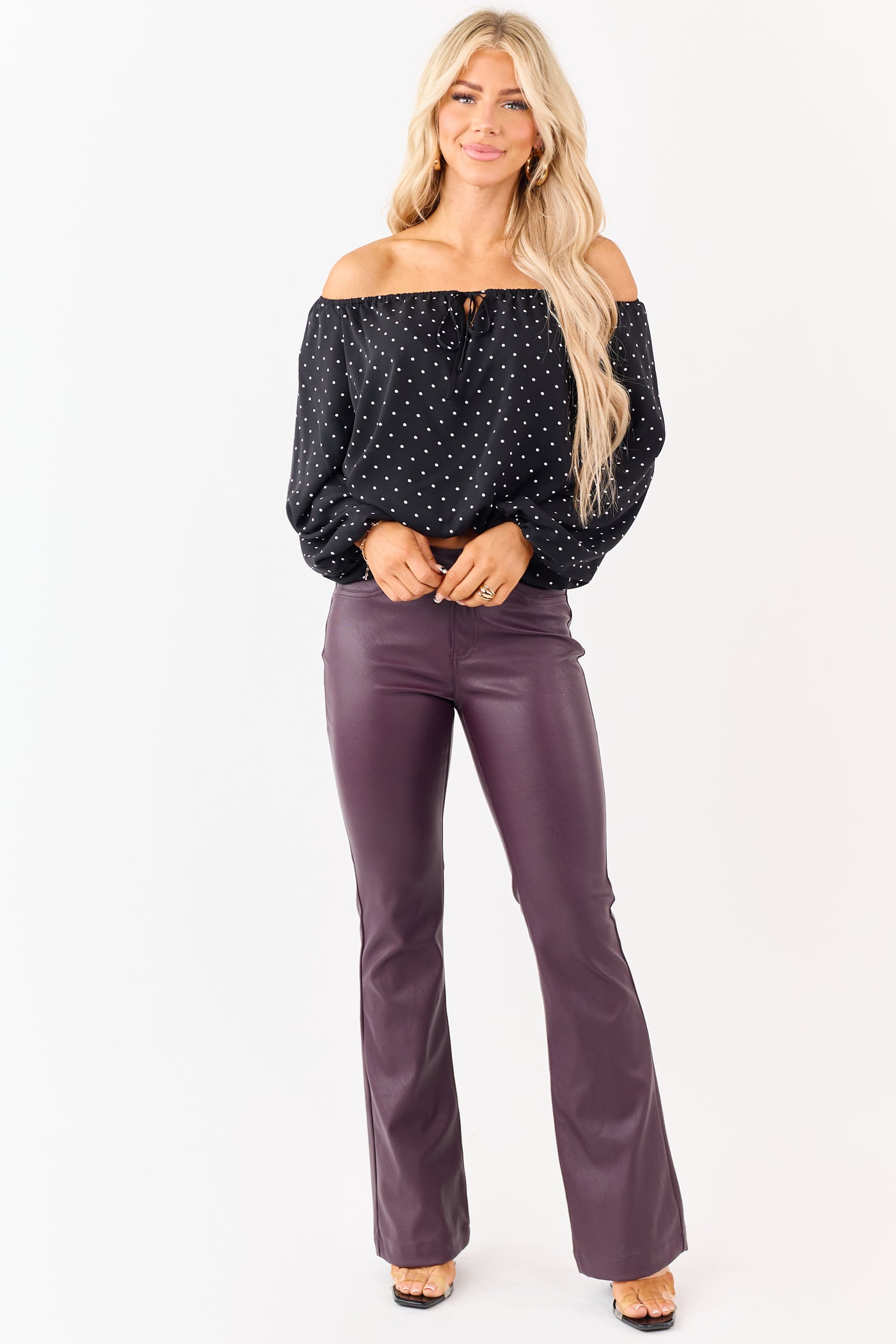 Black Polka Dot Off the Shoulder Bubble Hem Top
