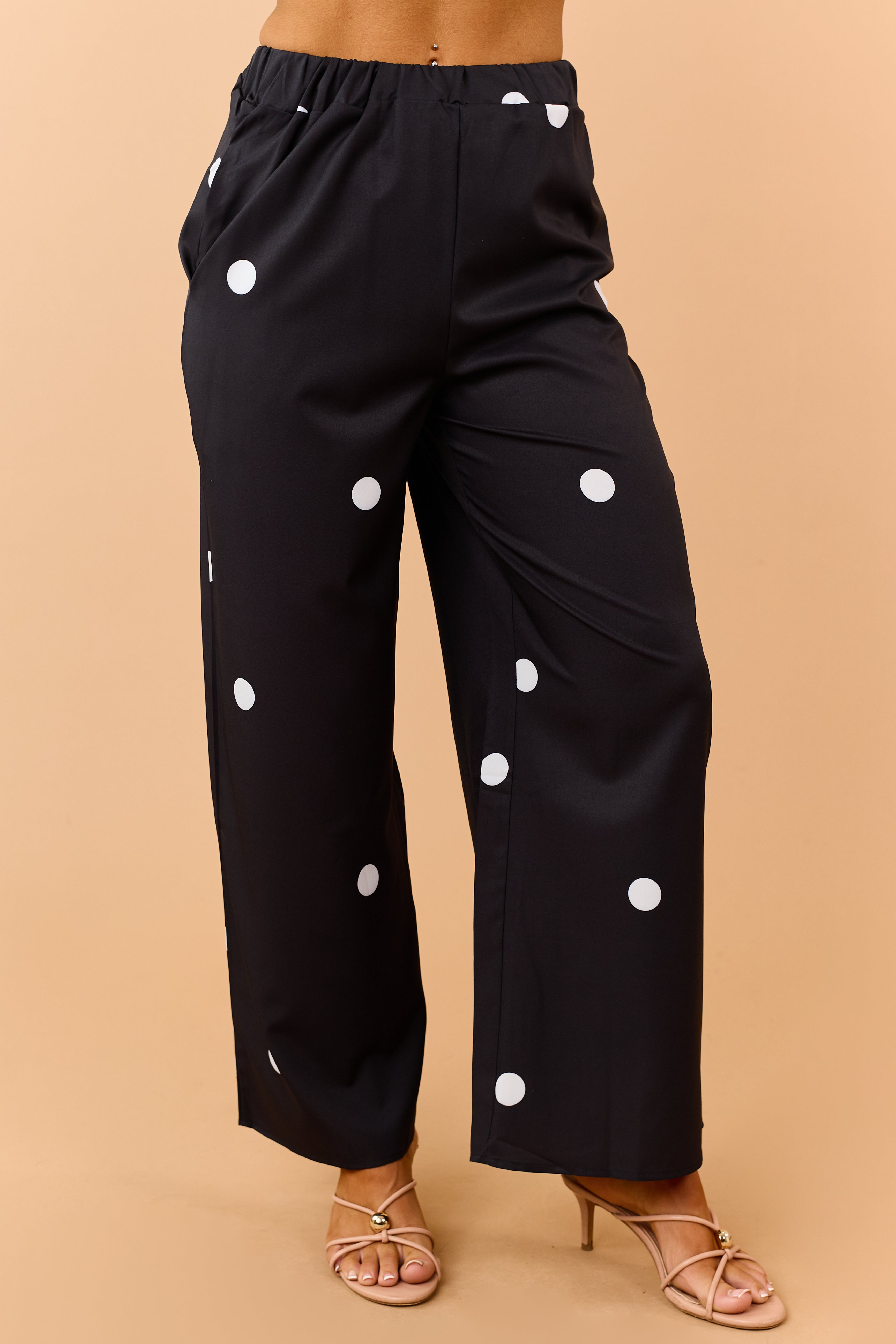 Black Polka Dot Strapless Top and Pants Set