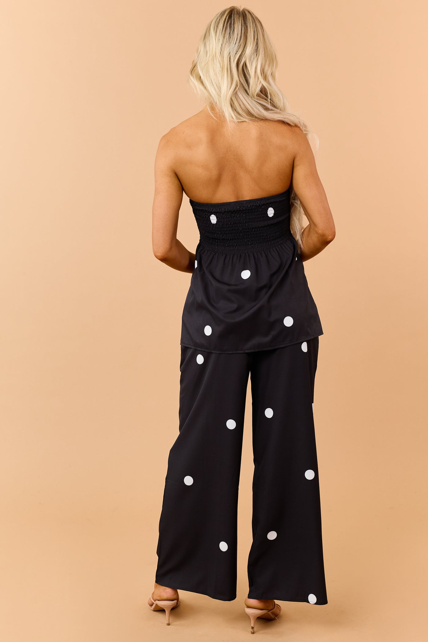 Black Polka Dot Strapless Top and Pants Set