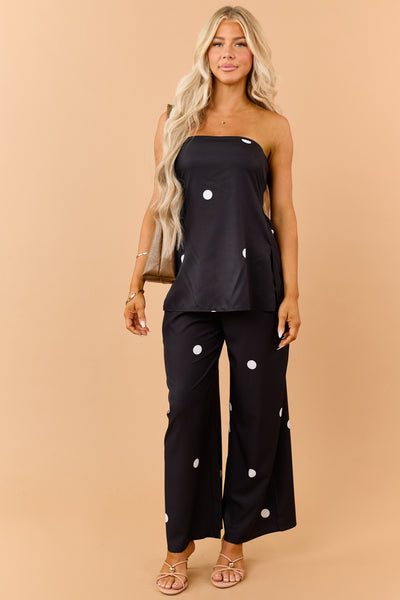 Black Polka Dot Strapless Top and Pants Set