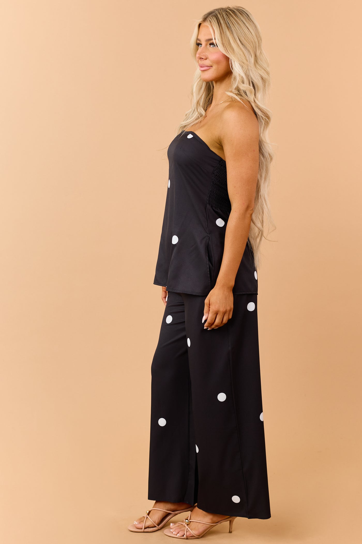Black Polka Dot Strapless Top and Pants Set