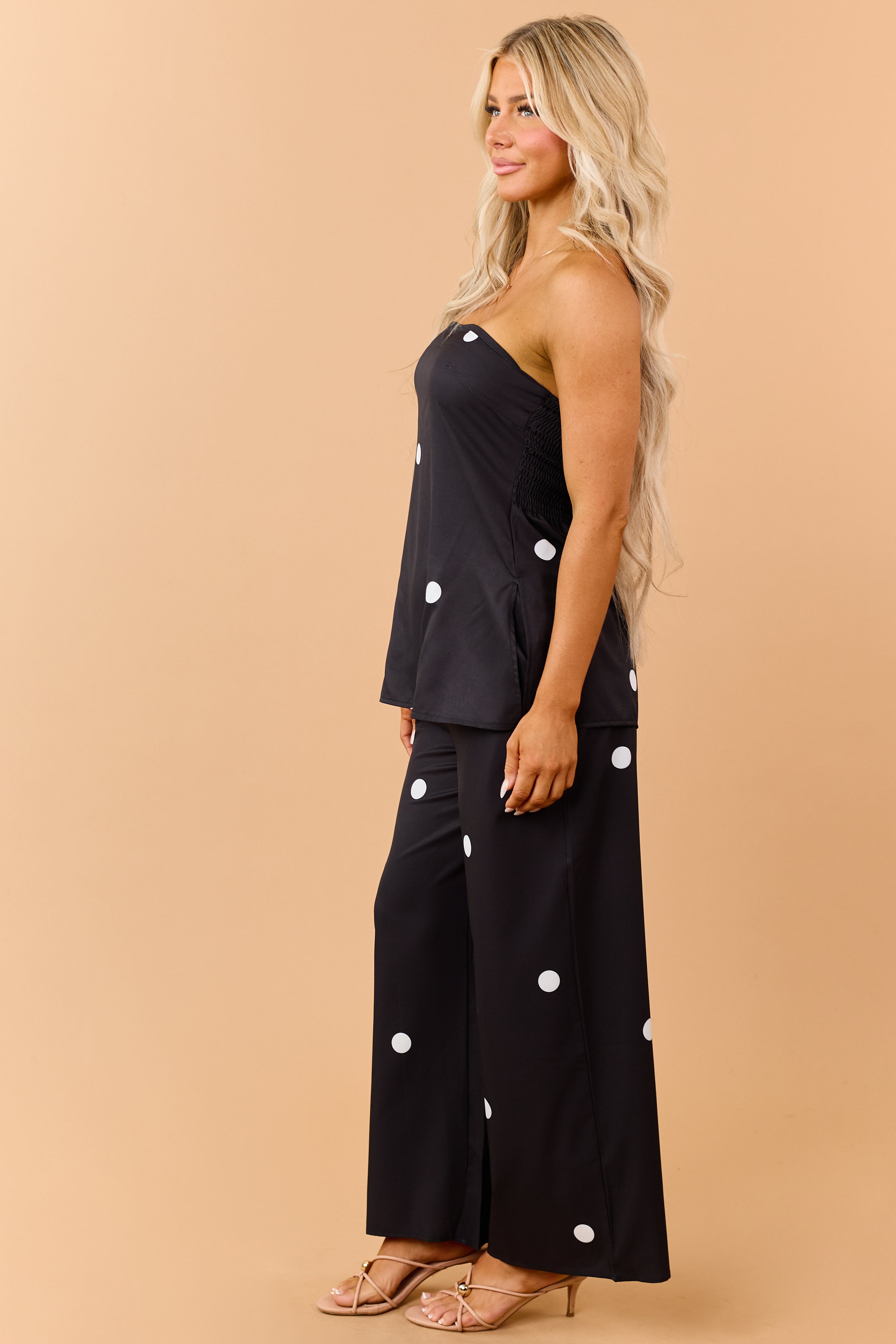 Black Polka Dot Strapless Top and Pants Set