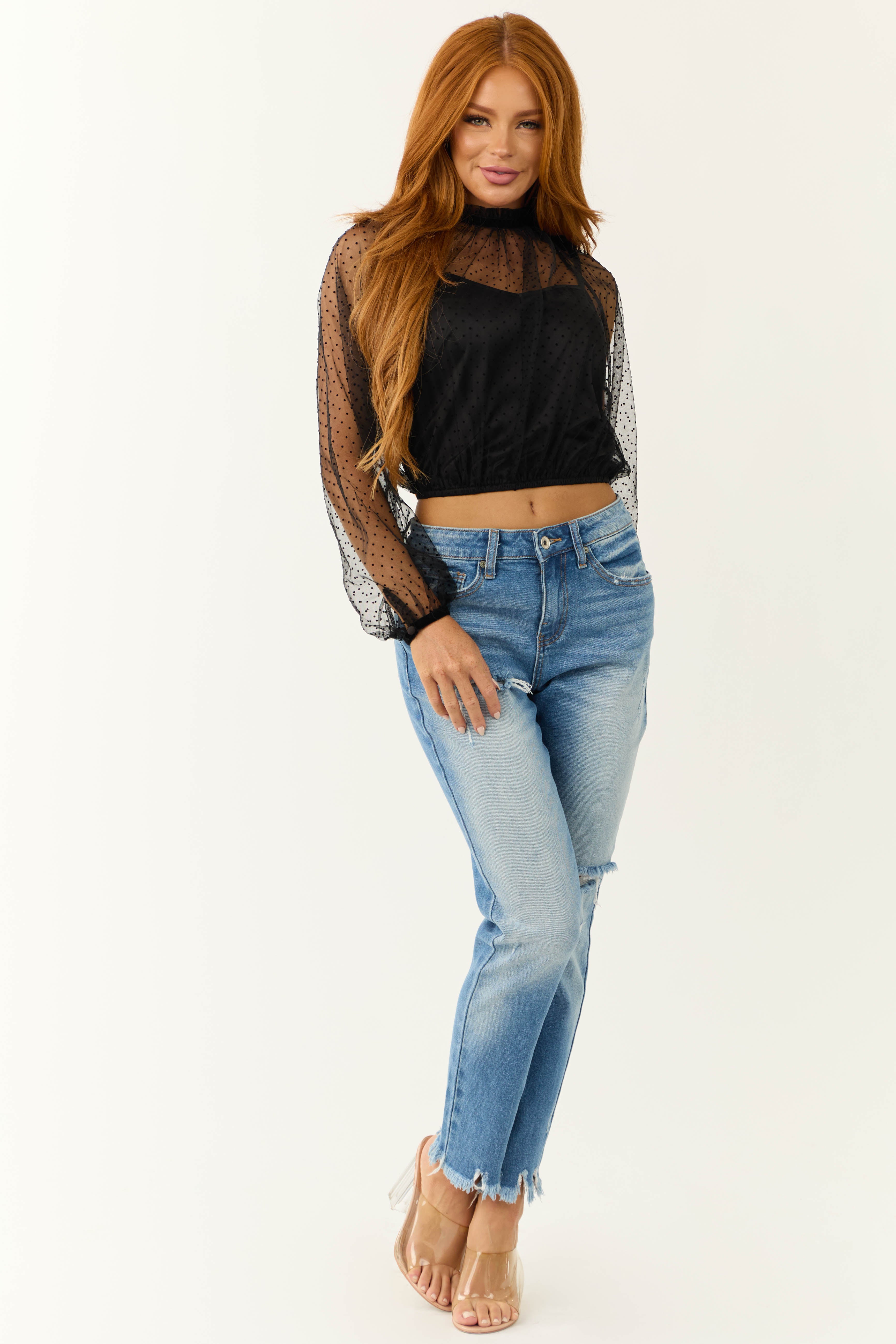 トップス melt the lady fluffy tail tops black Long Sleeve Cut Out Crop Top In Black Lace | EGO Shoes