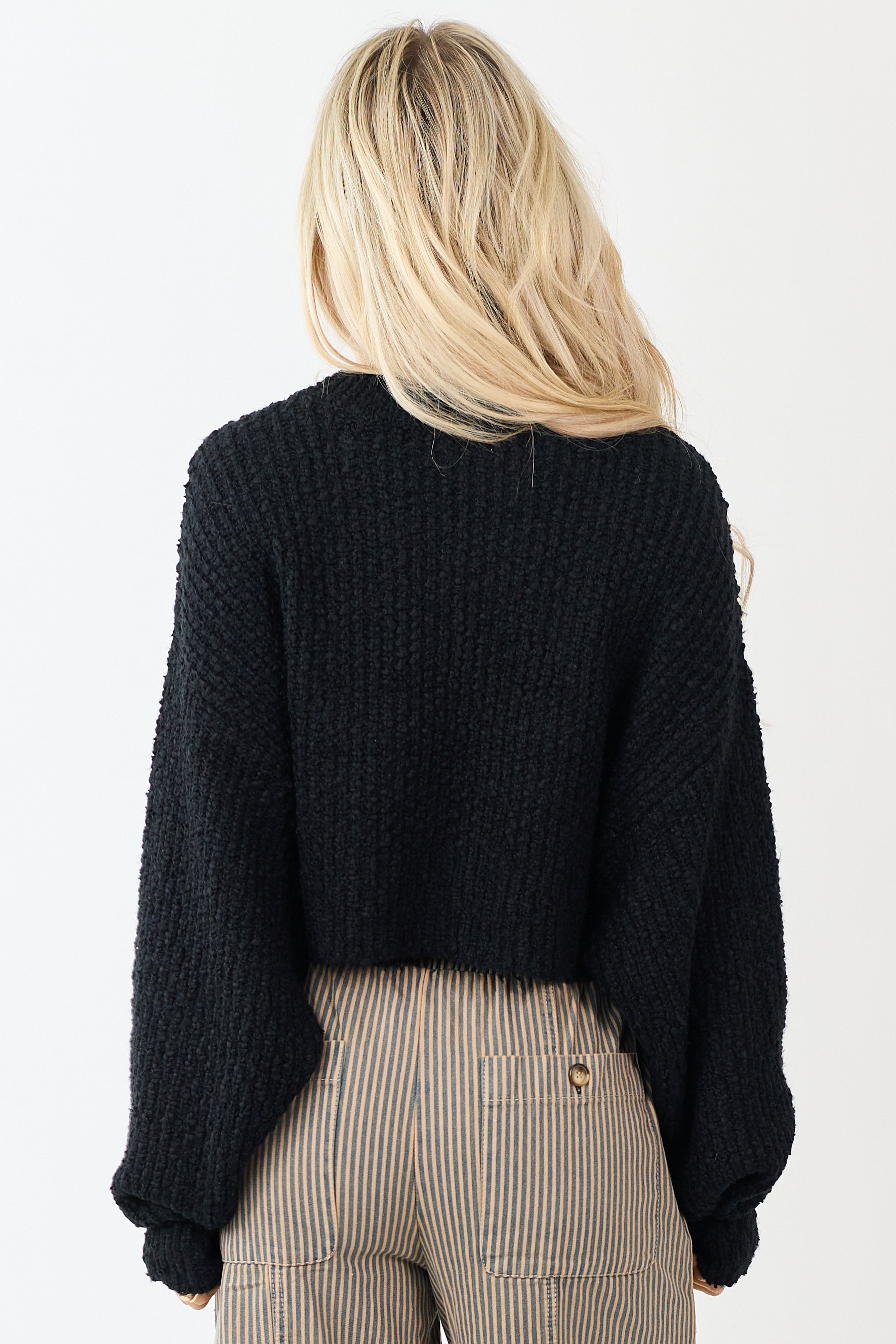 Black Popcorn Knit Cropped Oversized Sweater | Lime Lush Boutique