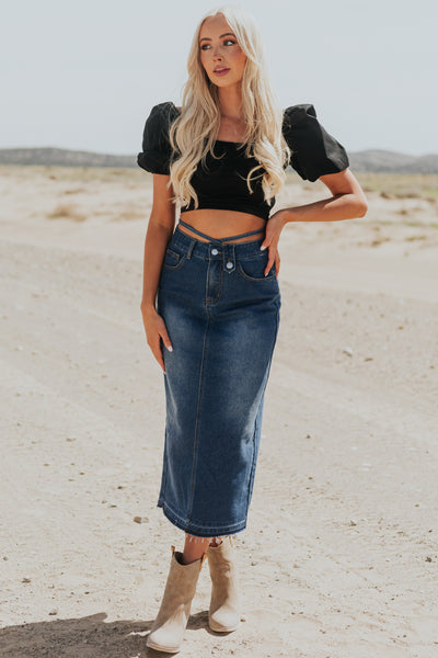 Black Puff Sleeve Strappy Open Back Crop Top