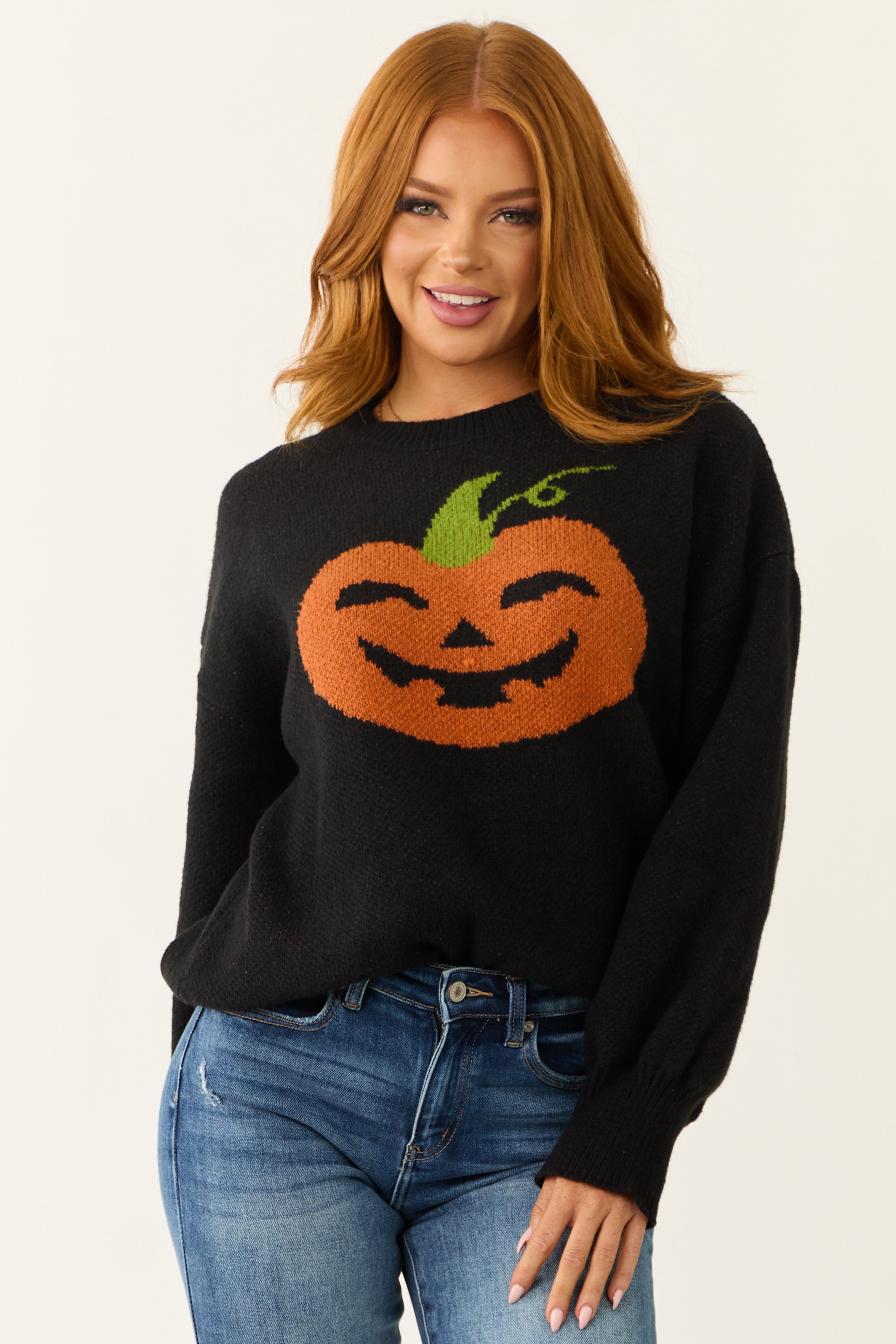 Black Pumpkin Graphic Long Sleeve Sweater