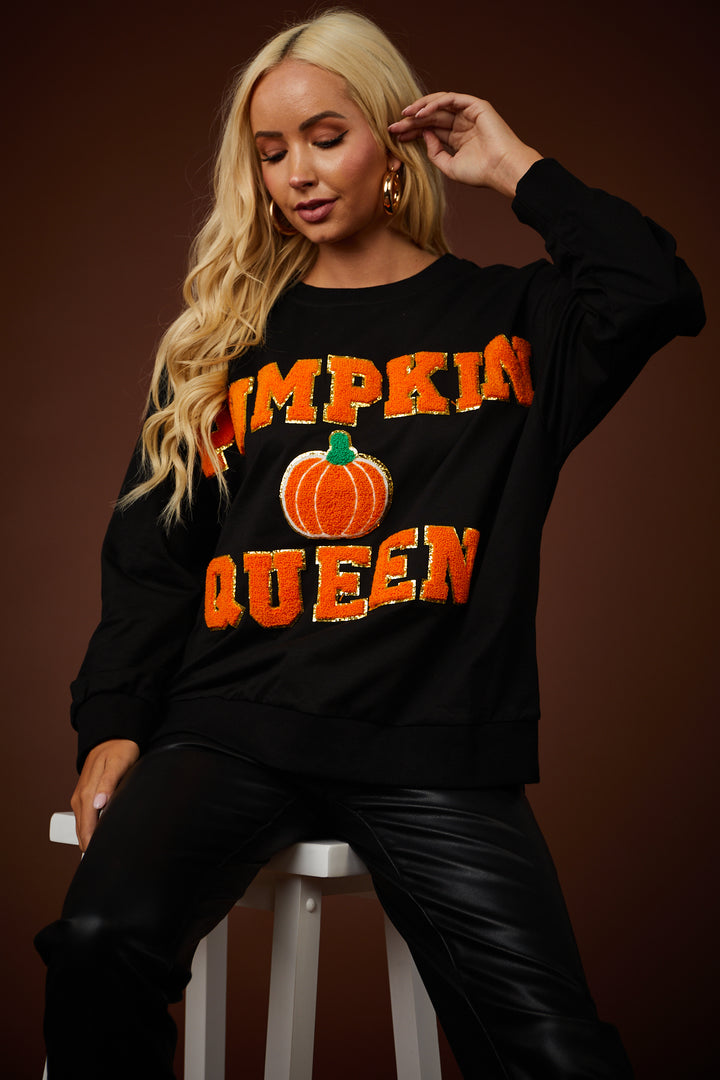 Black 'Pumpkin Queen' Graphic Sweatshirt