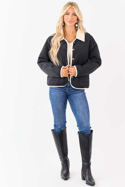 Black Quilted Contrast Corduroy Trim Jacket