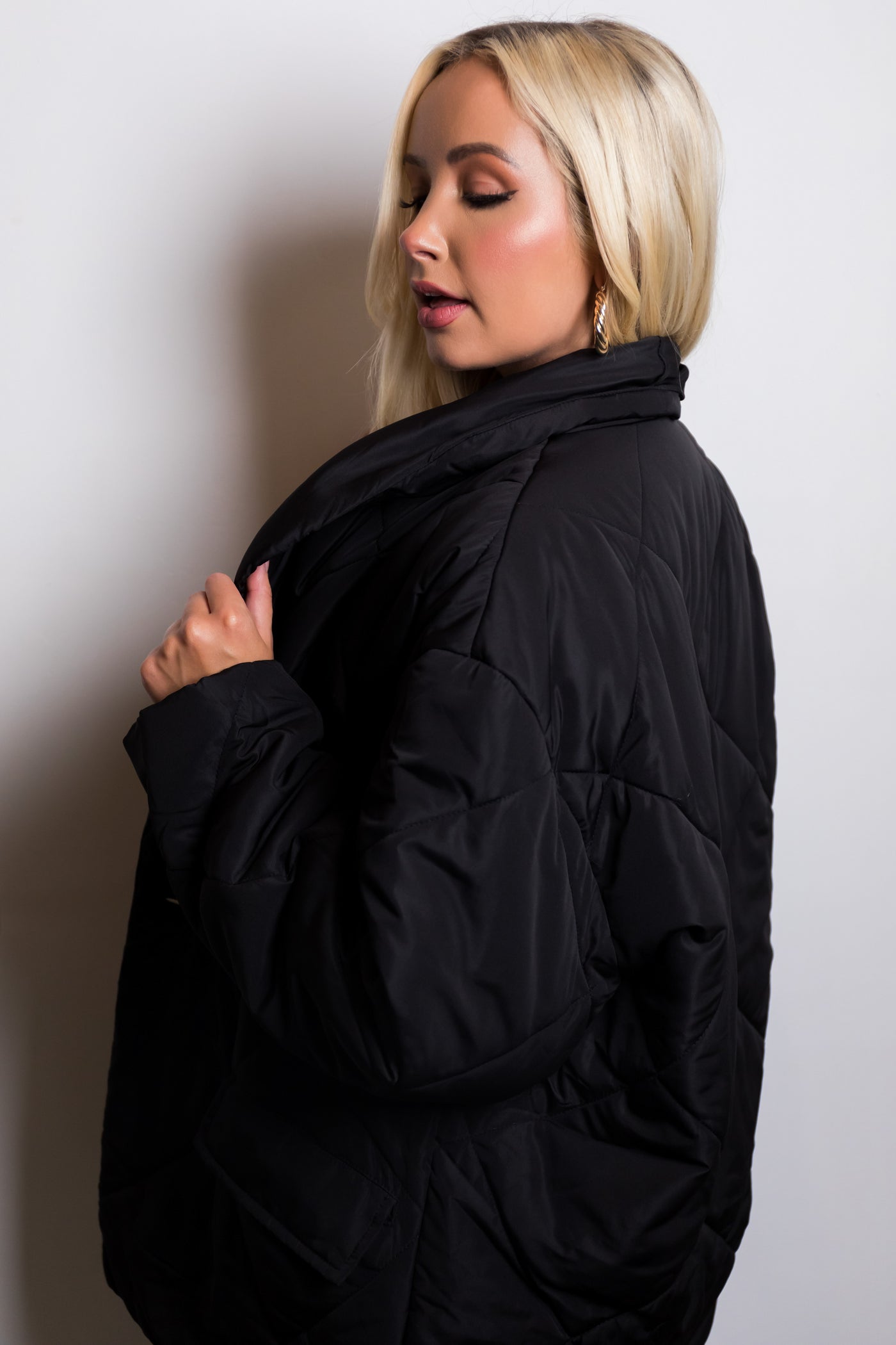 Black Quilted Double Button Down Coat Jacket