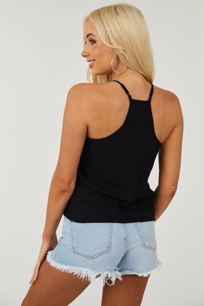 Black Racerback Button Down Woven Tank Top