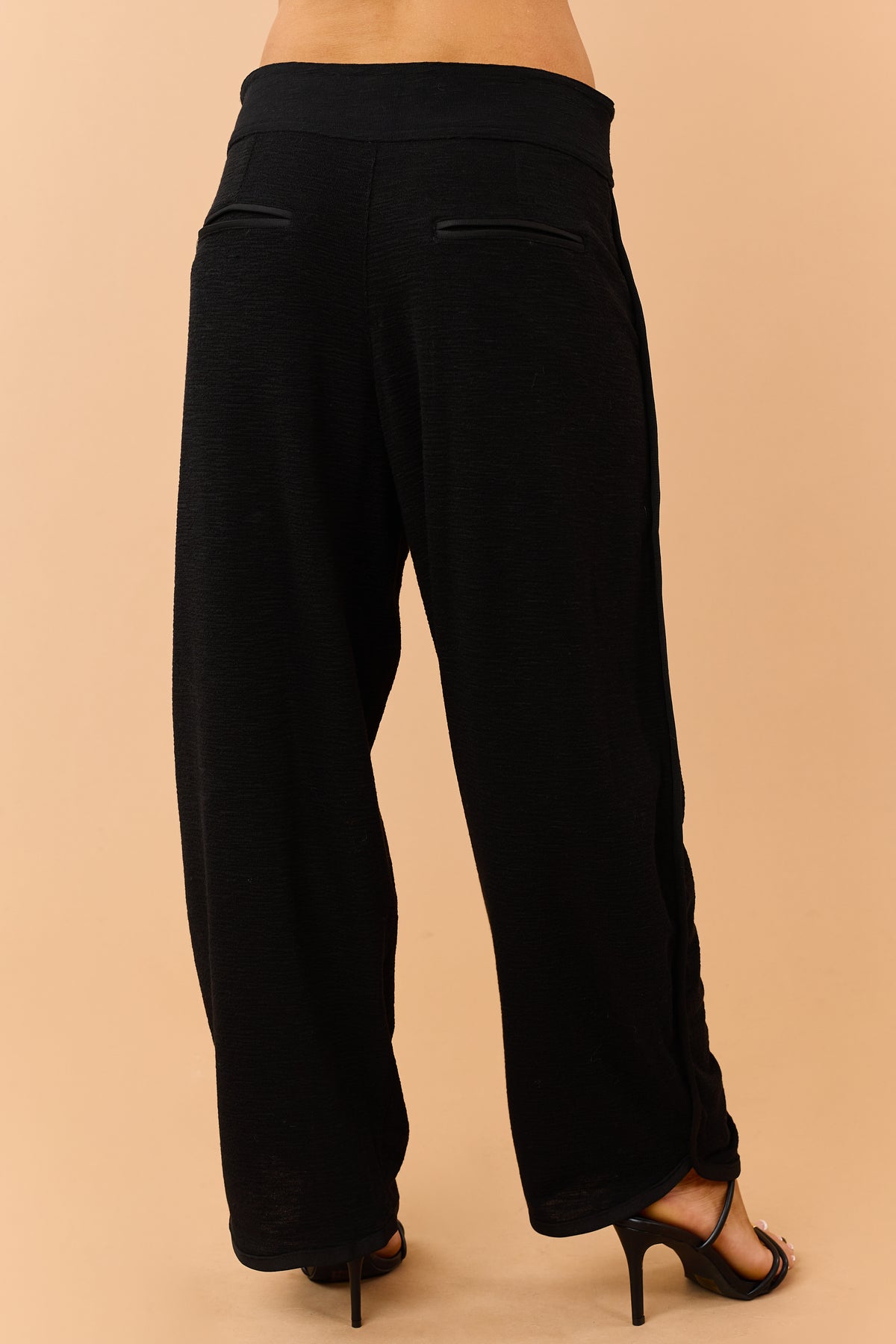 Black Relaxed Textured High Waisted Cargo Pants