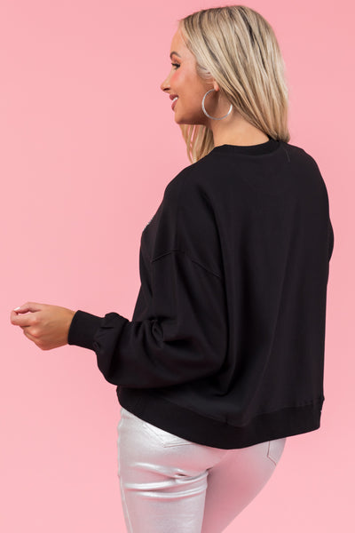 Black Rhinestone "Jolly" Long Sleeve Sweatshirt