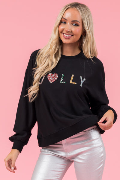 Black Rhinestone "Jolly" Long Sleeve Sweatshirt