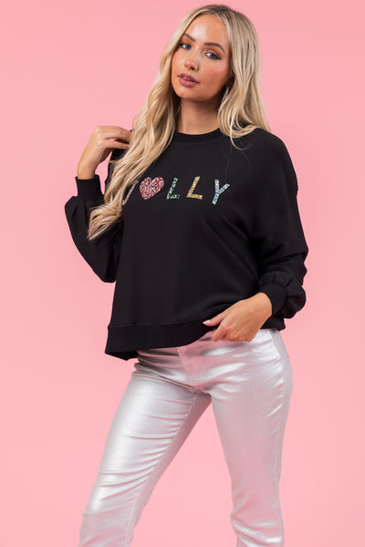 Black Rhinestone "Jolly" Long Sleeve Sweatshirt