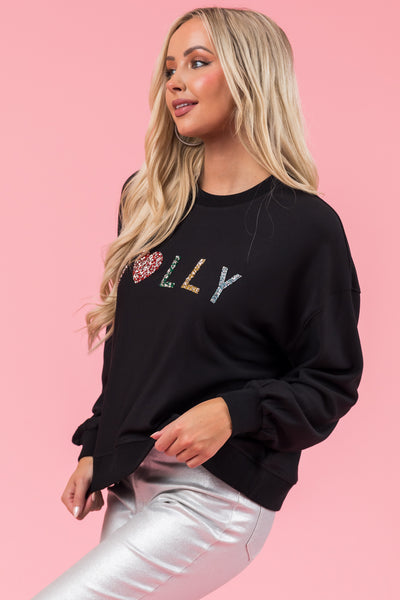 Black Rhinestone "Jolly" Long Sleeve Sweatshirt