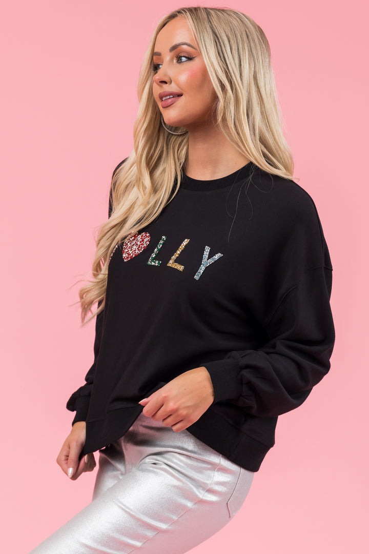 Black Rhinestone "Jolly" Long Sleeve Sweatshirt