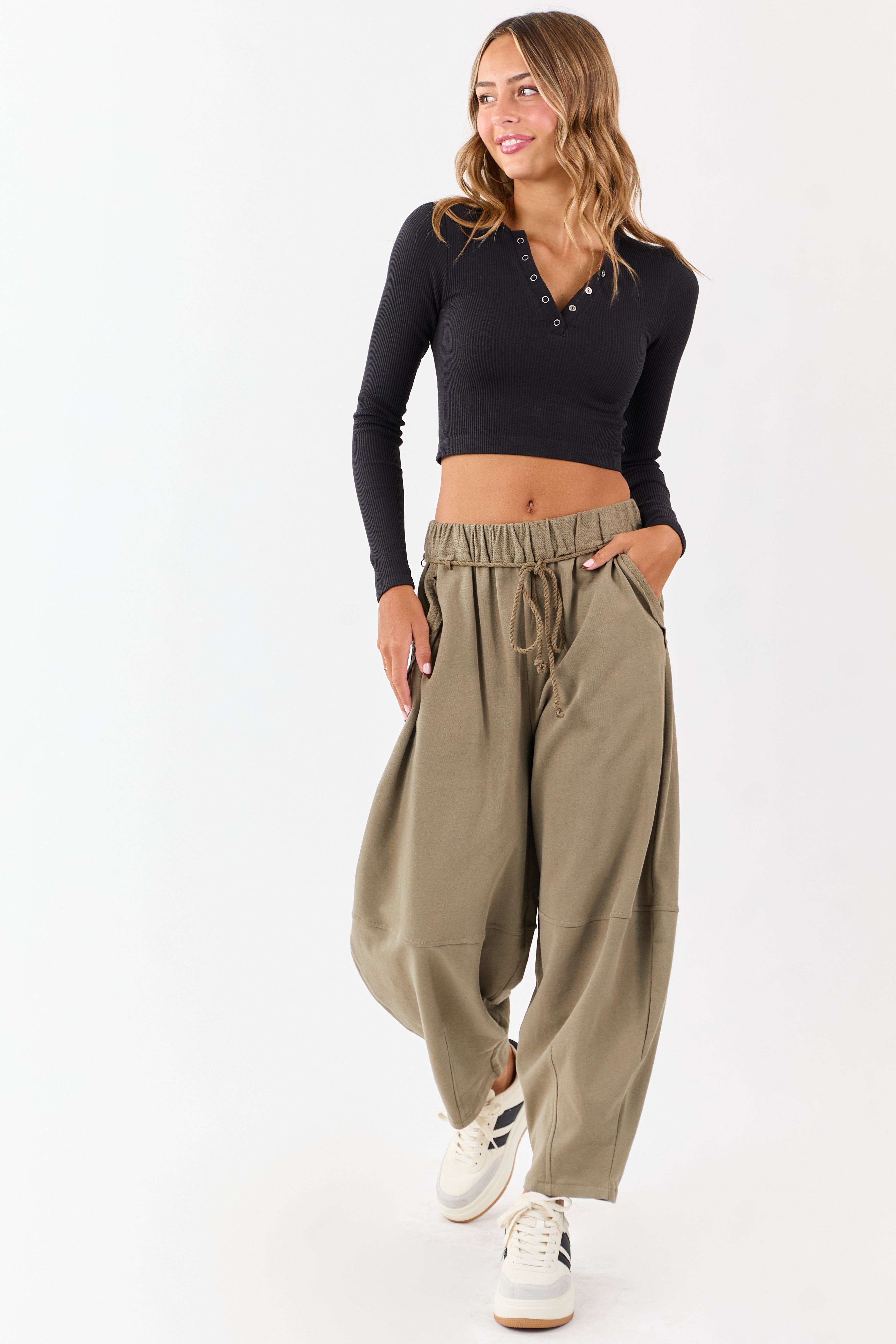 Black Rib Knit Cropped Long Sleeve Top | Lime Lush Boutique