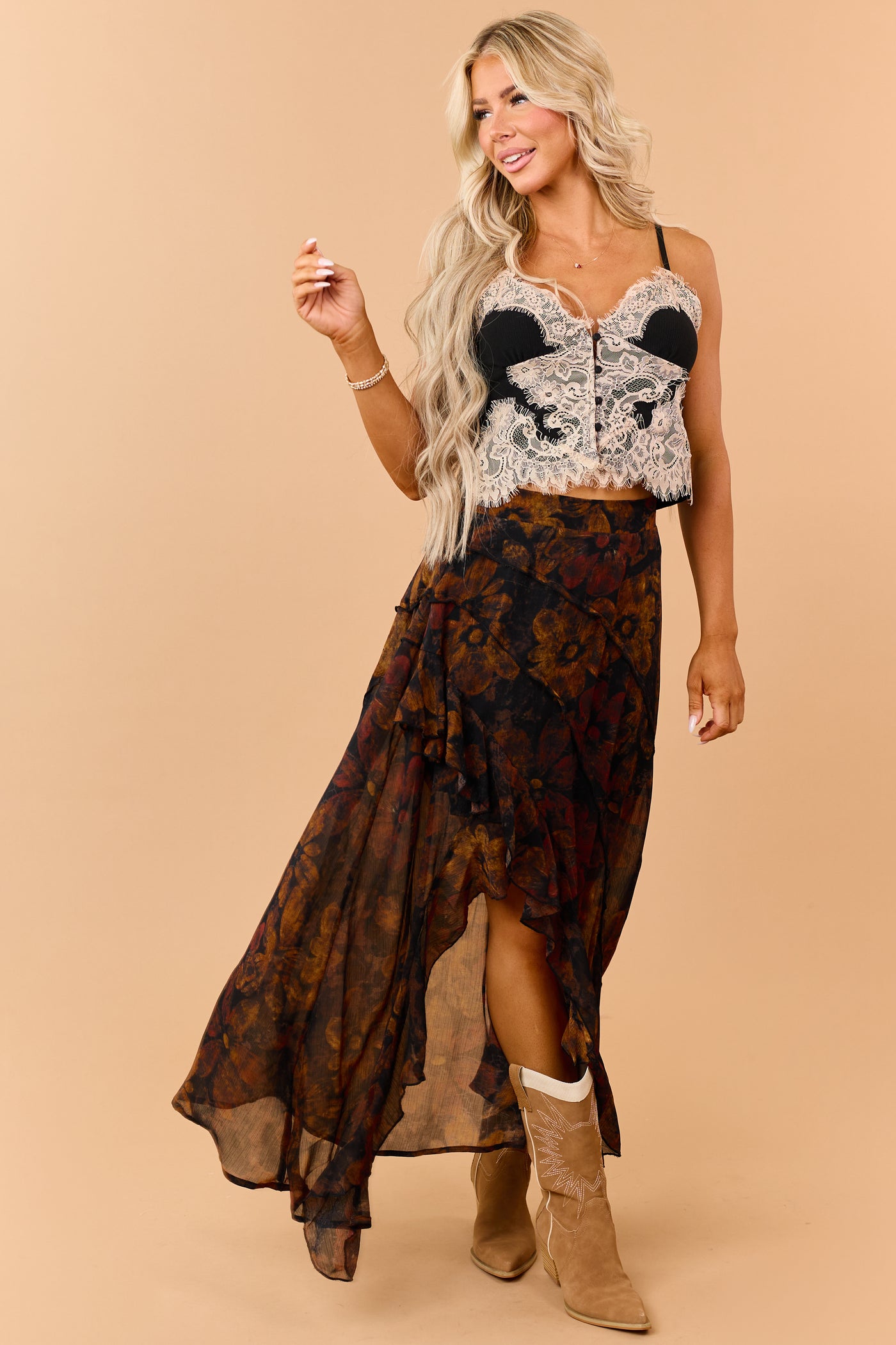 Black Rib Knit Lace Detail Corset Style Tank Top