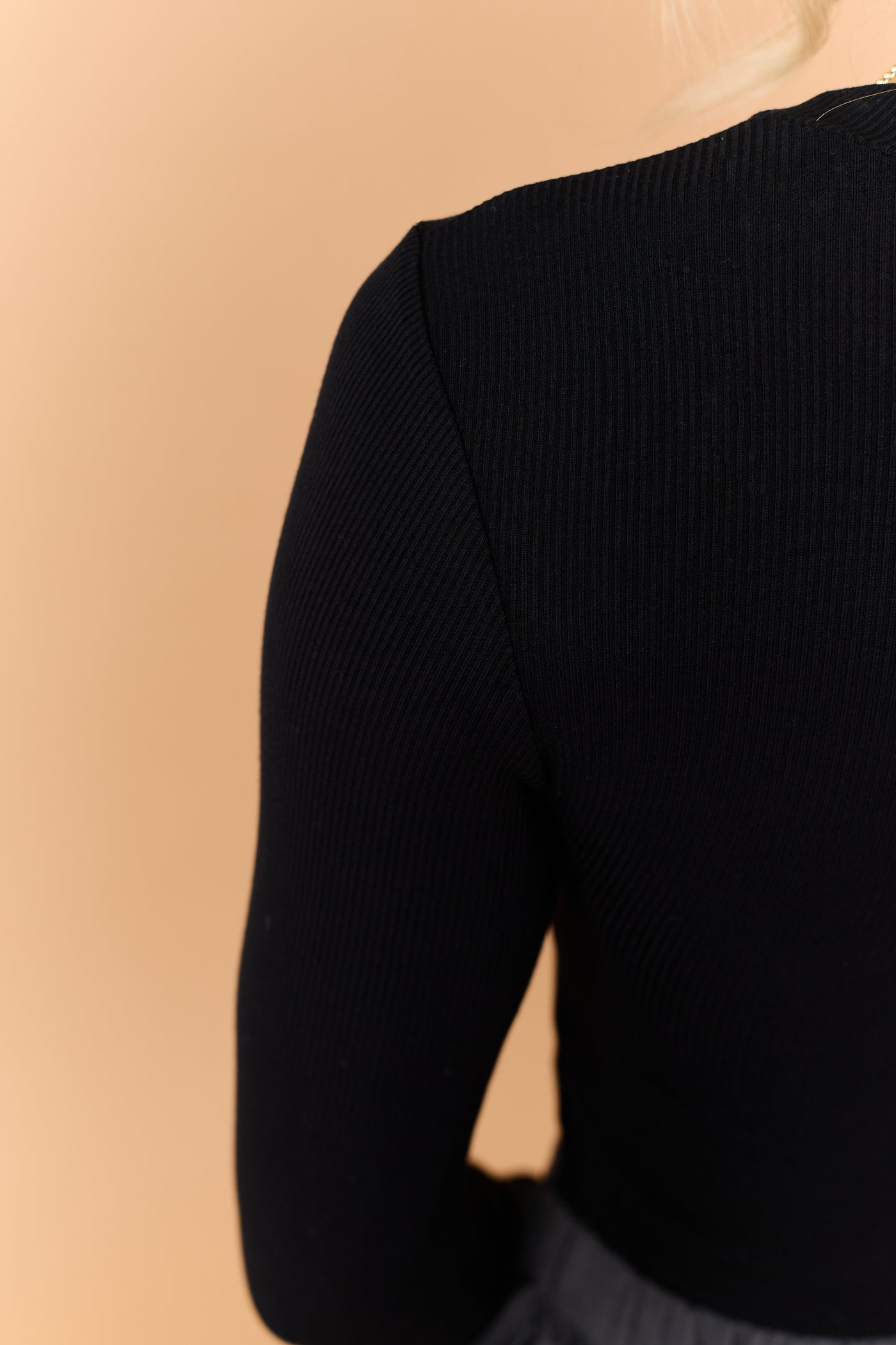 Black Rib Knit Long Sleeve Crew Neck Bodysuit
