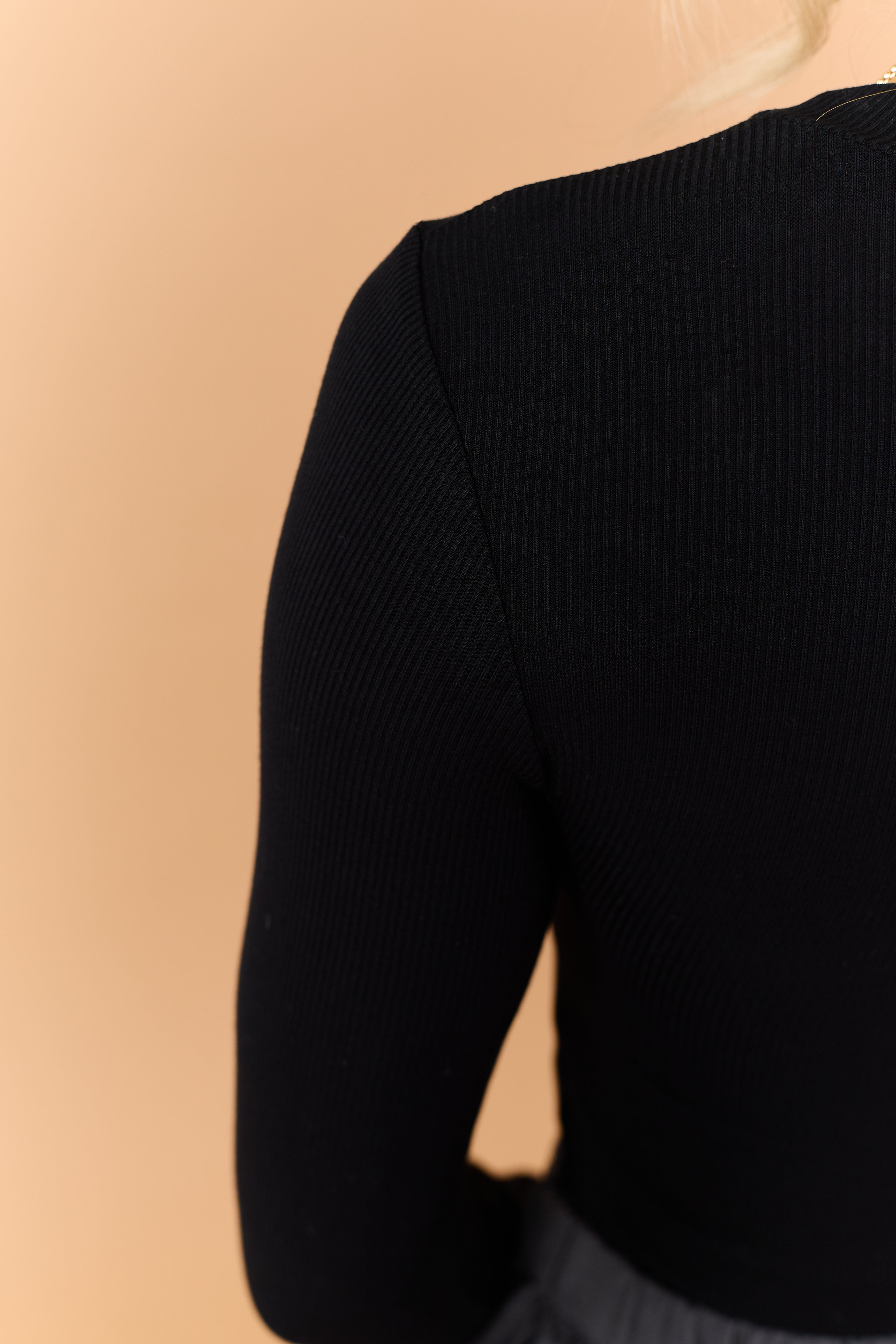 Black Rib Knit Long Sleeve Crew Neck Bodysuit