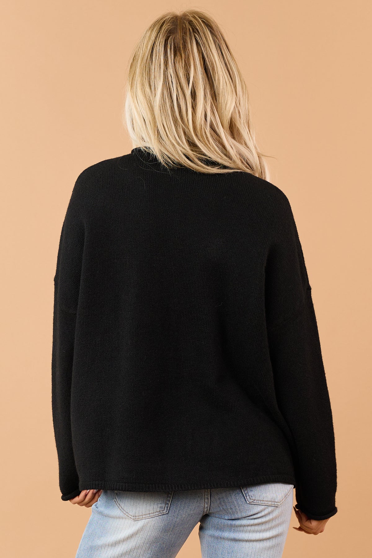 Black Rib Knit Rolled Trim Button Down Cardigan