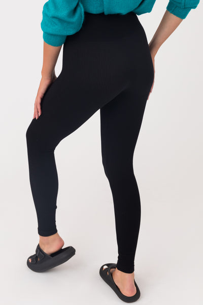Black Ribbed Knit Seamless Leggings