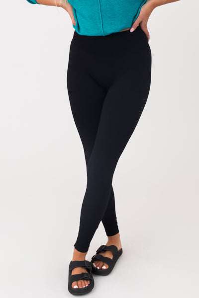 Black Ribbed Knit Seamless Leggings