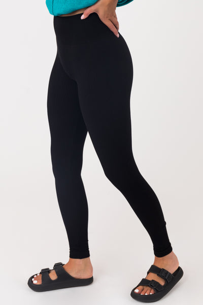 Black Ribbed Knit Seamless Leggings