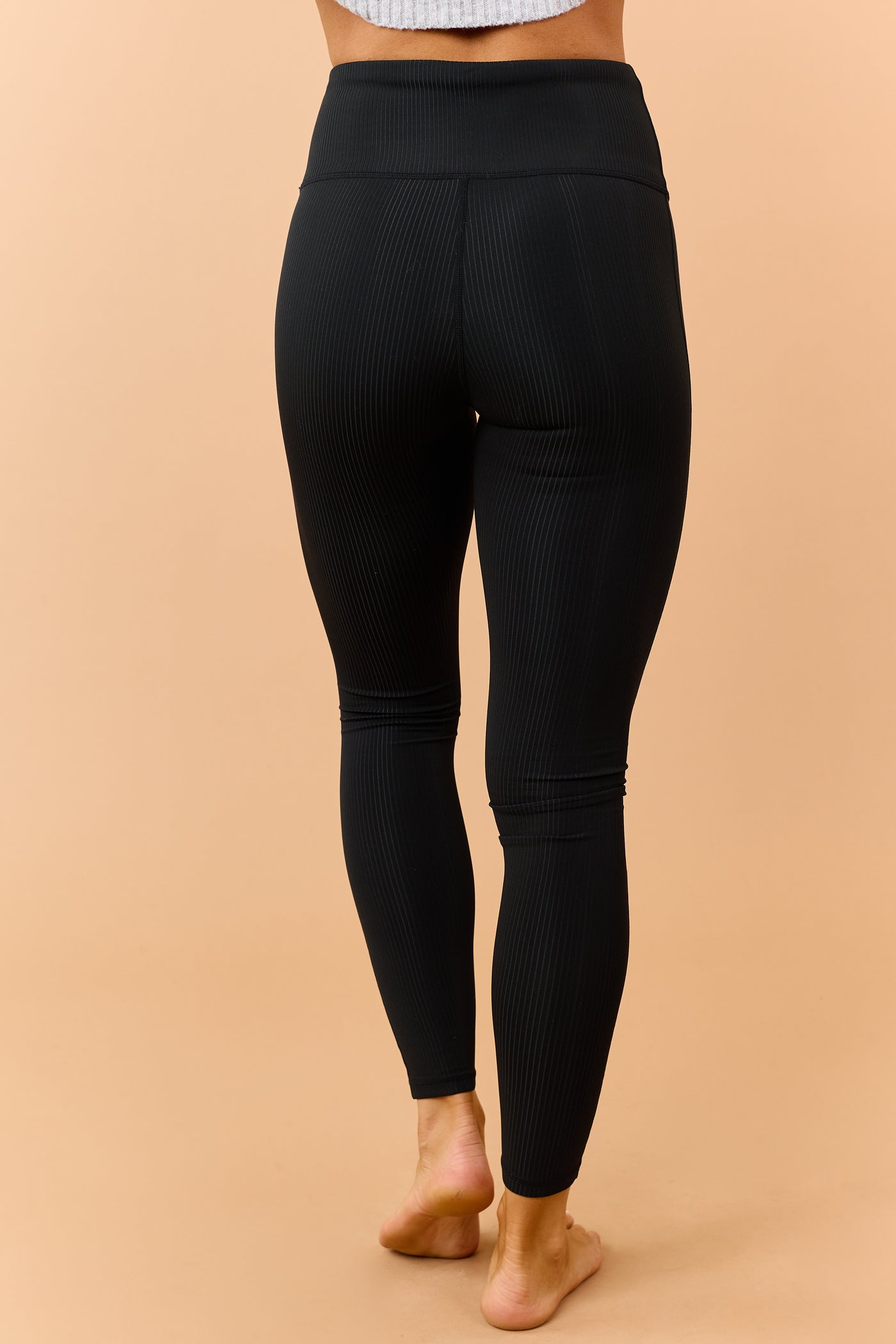 Black Ribbed Stretchy Tummy Control Leggings