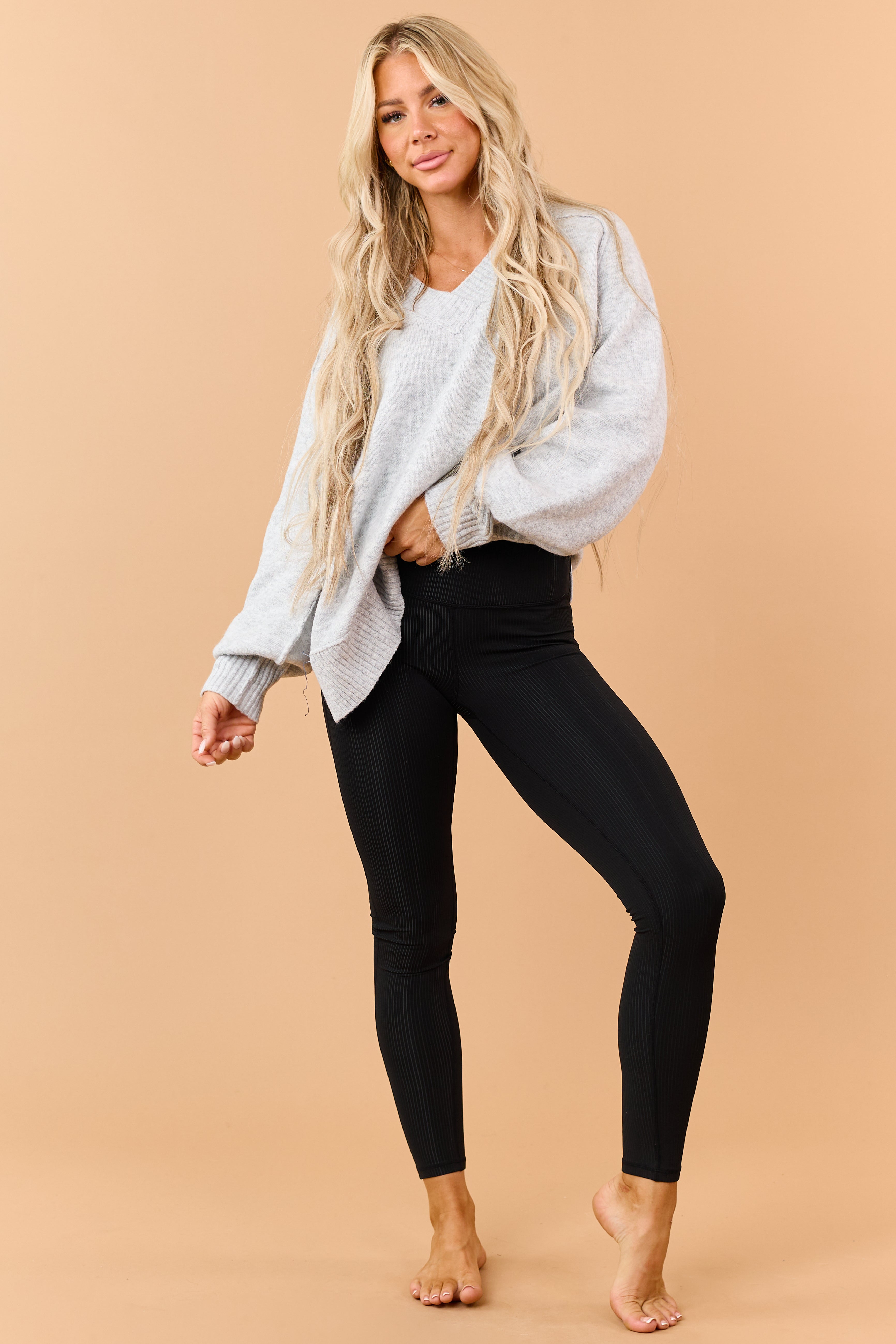 Black Ribbed Stretchy Tummy Control Leggings